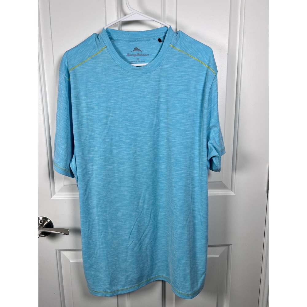 Tommy Bahama Mens IslandZone T-Shirt Blue Space Dye Short Sleeve Performance L